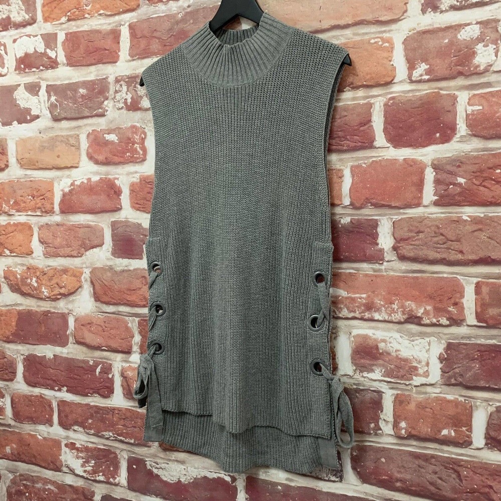 DO+BE WOMEN'S GRAY LACE UP KNIT SLEEVELESS TUNIC SWEATER - Picture 2 of 8